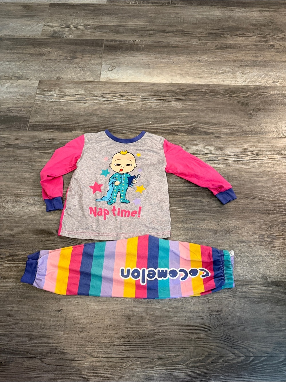 Cocomelon Kids' 'Nap Time!' Pink & Multicolor Stripe Pajama Set